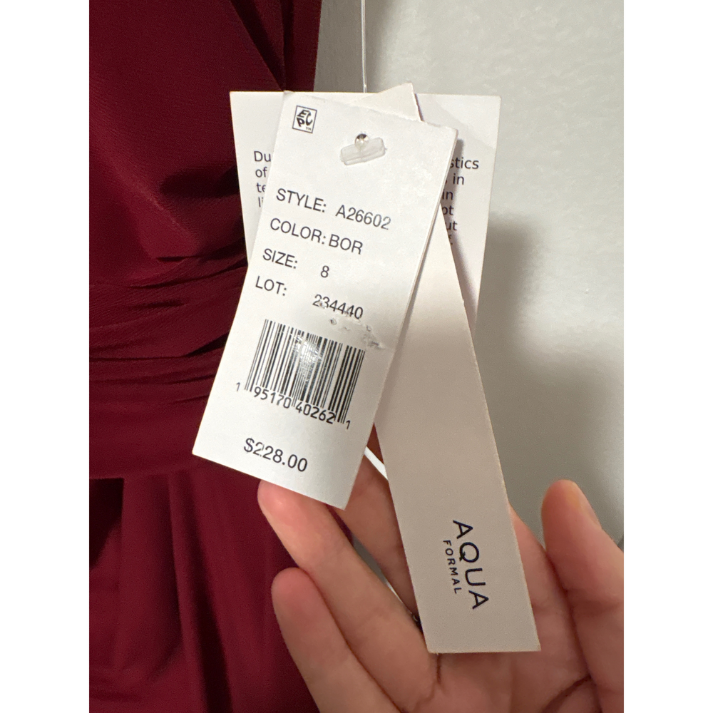 AQUA NWT Burgundy Draped Maxi Dress in Red - Picture 4 of 4